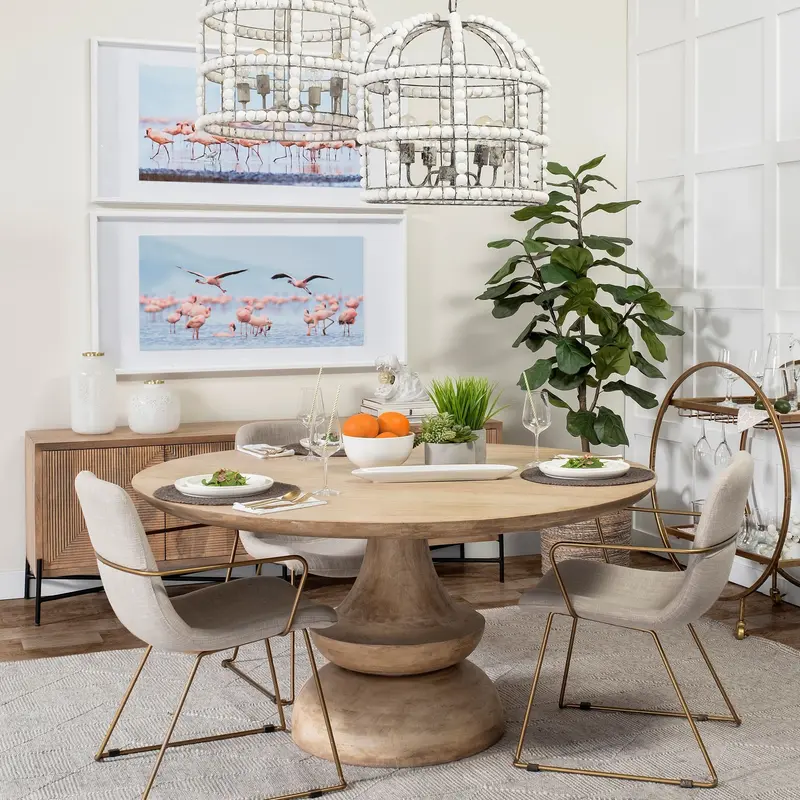 60' Round Blonde Solid Wood And Base Dining Table By Homeroots