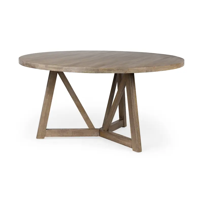 60' Round Brown Solid Wood Top And Base Dining Table By Homeroots - 380461