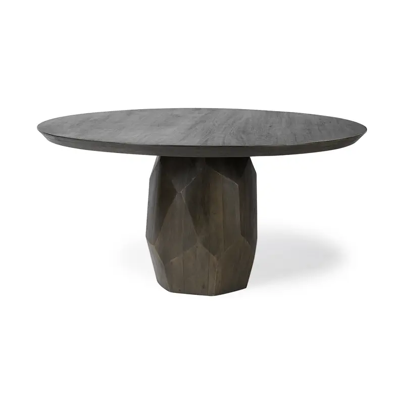 60' Round Brown Solid Wood Top And Base Dining Table By Homeroots - 380474