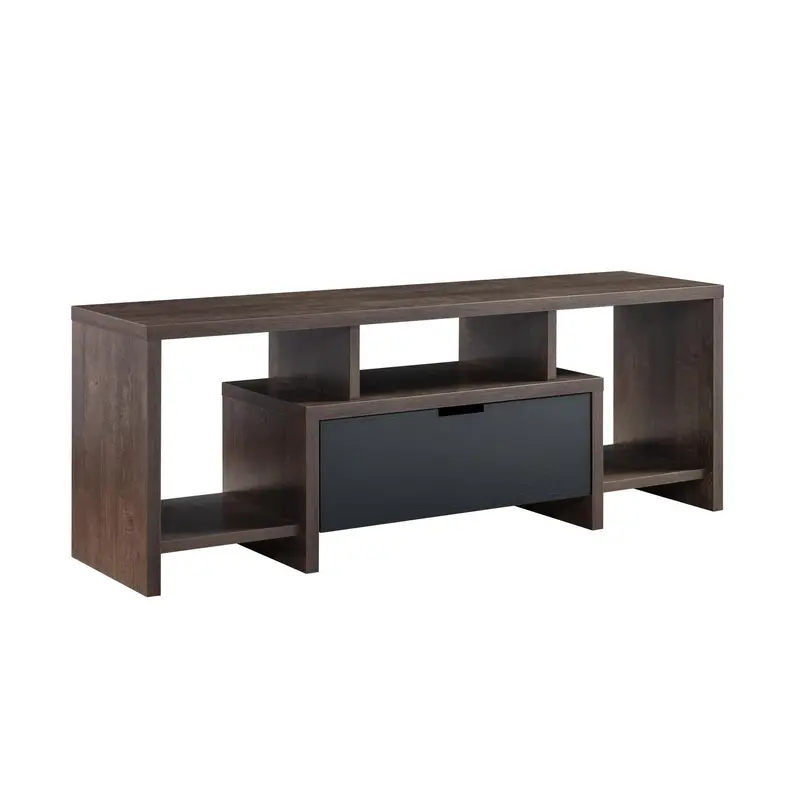 60" Walnut Oak And Black Manufactured Wood Cabinet Enclosed Storage TV Stand By Homeroots