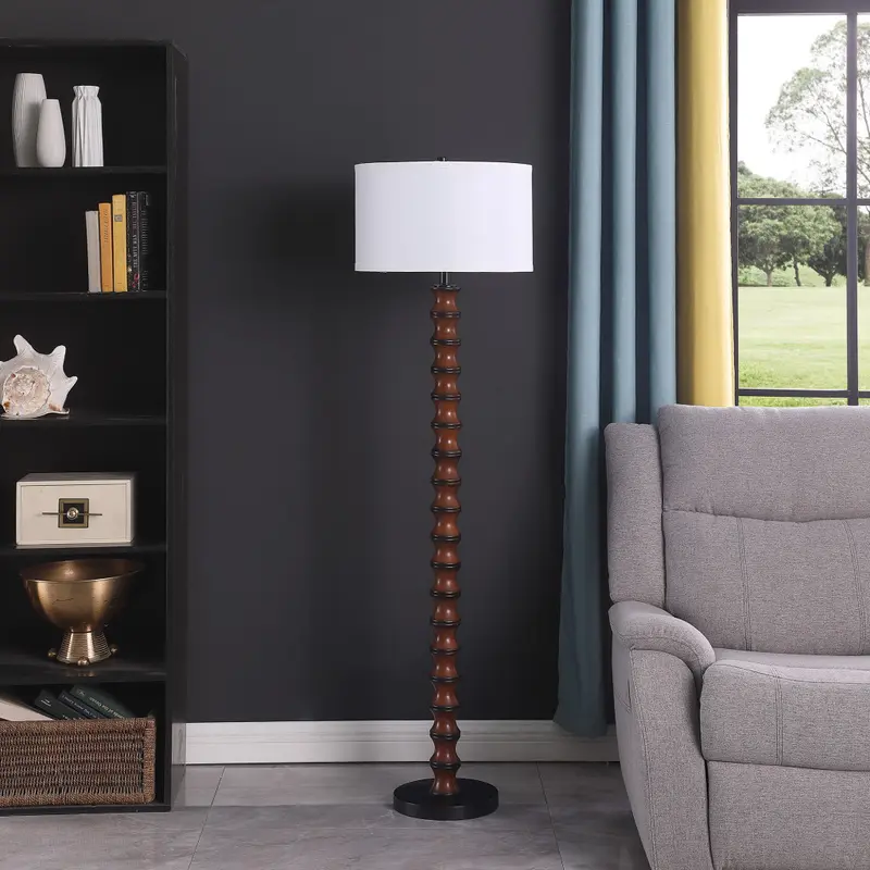 61" Dark Cherry Black Faux Wood Bubble Floor Lamp With White Drum Shade By Homeroots