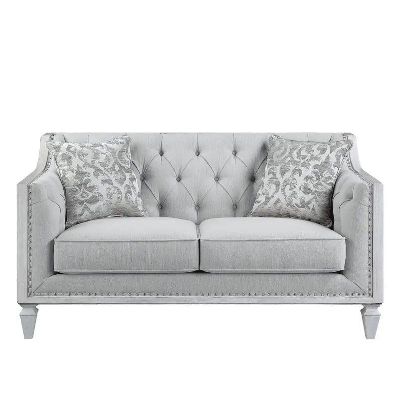 61" Light Gray And Off White Love Seat And Toss Pillows By Homeroots