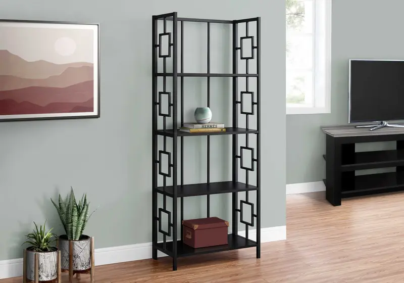 62" 4 Tier Bookcase BlackwithBlack Metal Etagere By Homeroots