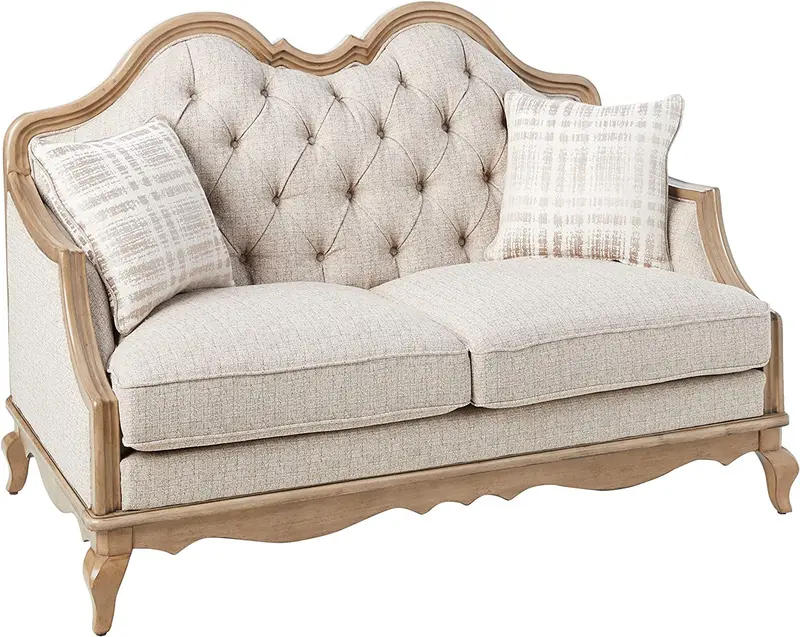 62" Beige And Brown Linen Love Seat And Toss Pillows By Homeroots