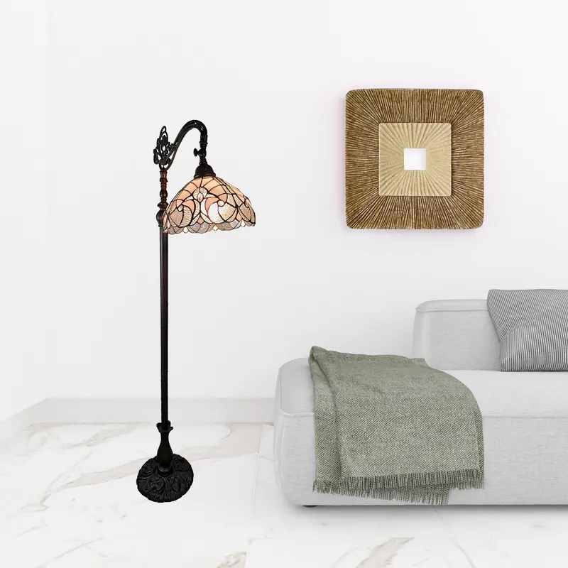 62" Brown Traditional Shaped Floor Lamp With White Stained Glass Bowl Shade By Homeroots