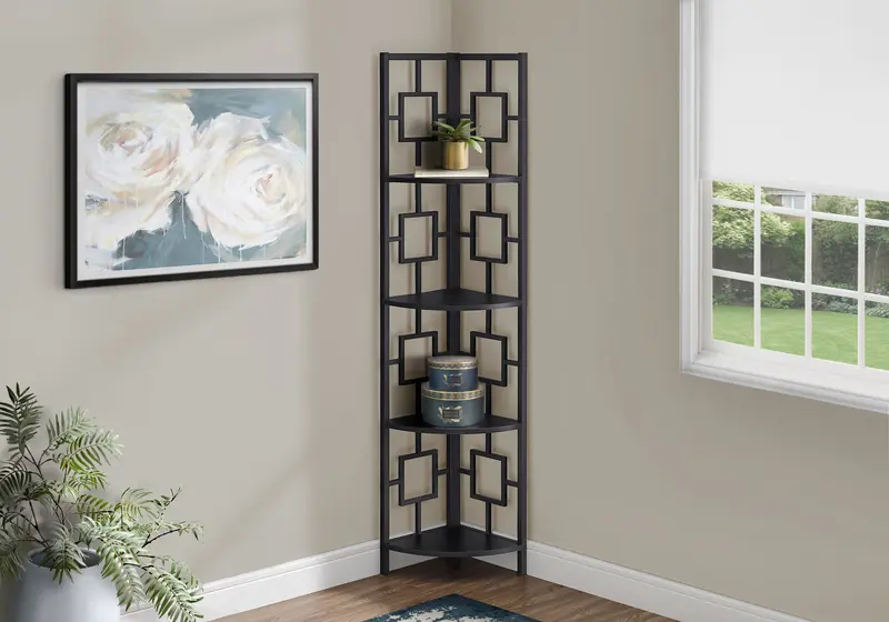 62" Metal Corner Black Bookcase with 4 shelves By Homeroots