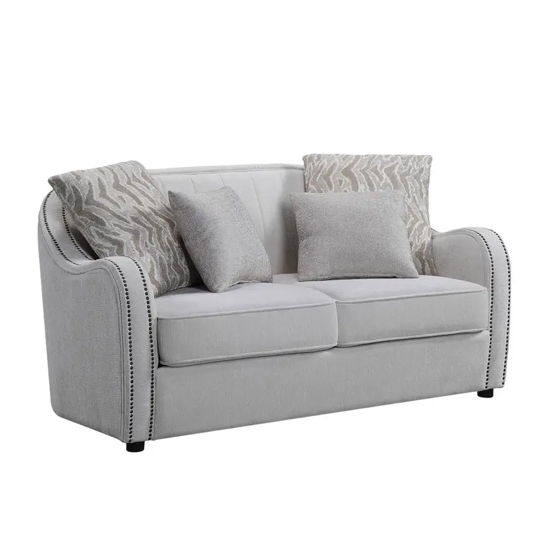 63" Beige And Black Linen Curved Love Seat And Toss Pillows By Homeroots