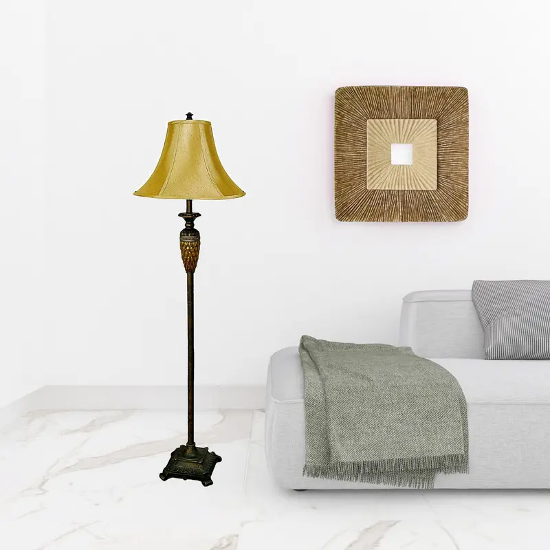 63" Brown And Gold Traditional Floor Lamp With Gold Bell Shade By Homeroots