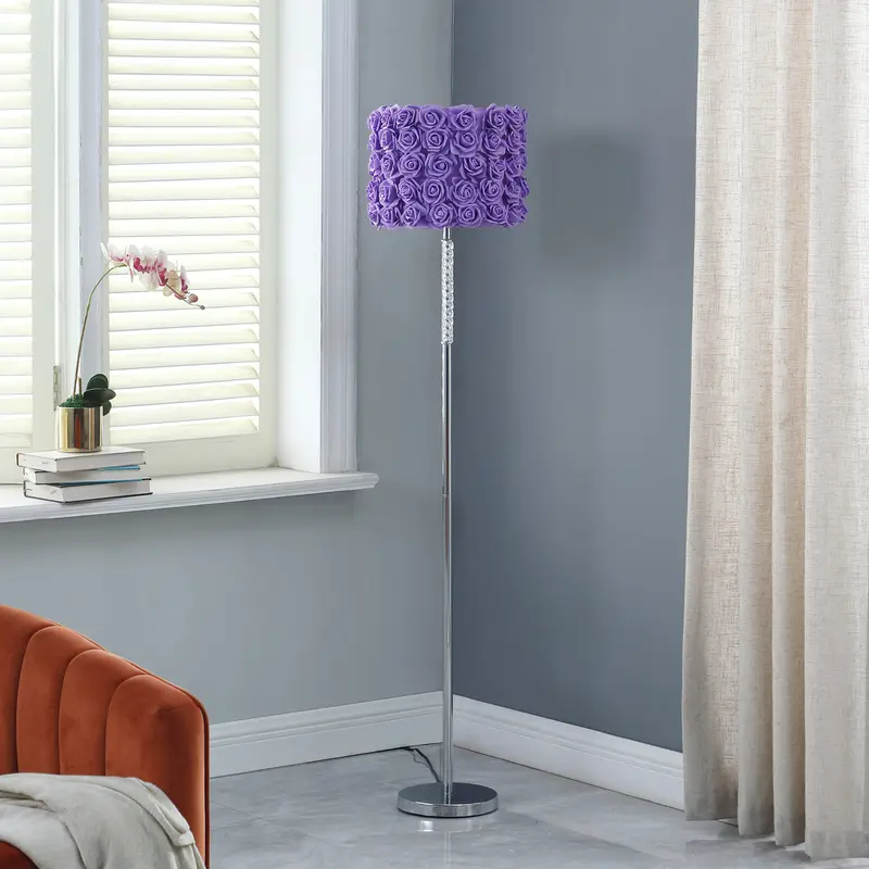 63" Steel Traditional Shaped Floor Lamp With Lavender Drum Shade By Homeroots