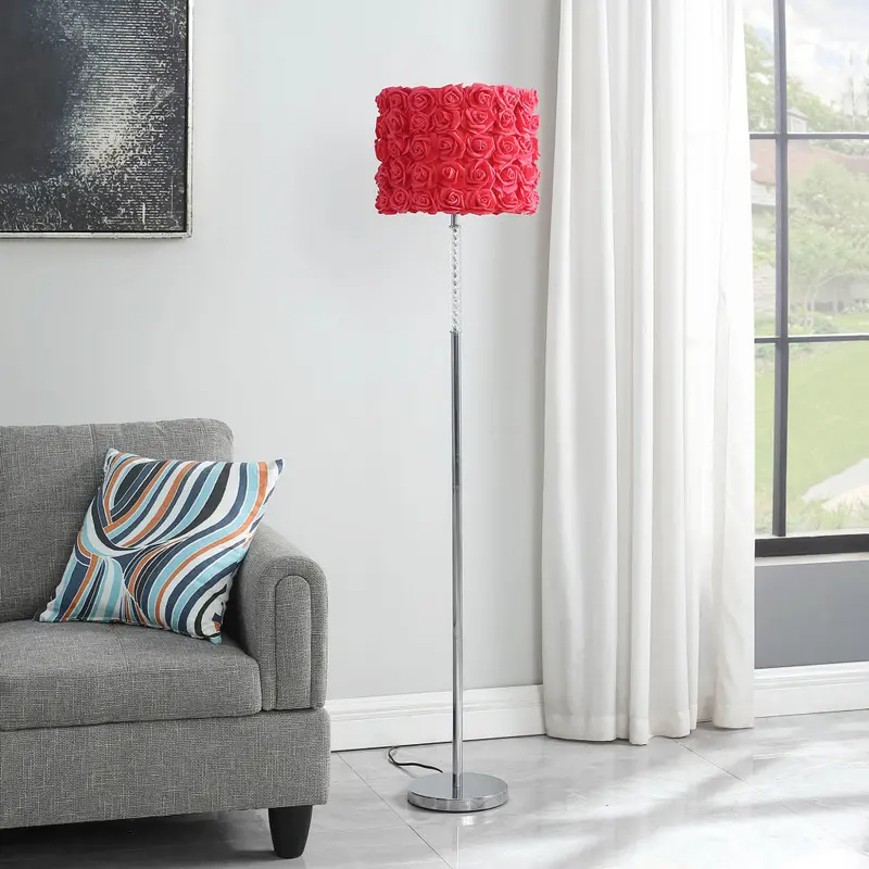 63" Steel Traditional Shaped Floor Lamp With Red Drum Shade By Homeroots