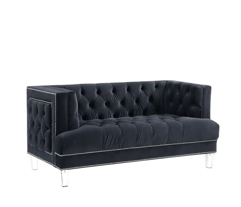 64" Charcoal And Silver Velvet Love Seat By Homeroots