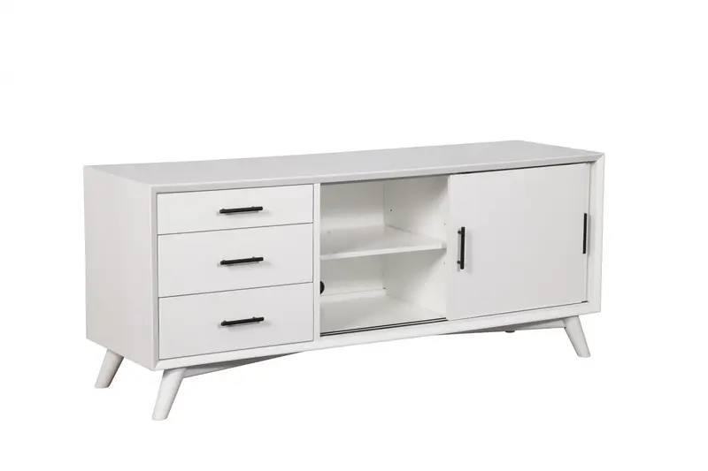 64" White Mahogany Solids Okoume And Veneer Open Shelving TV Stand By Homeroots