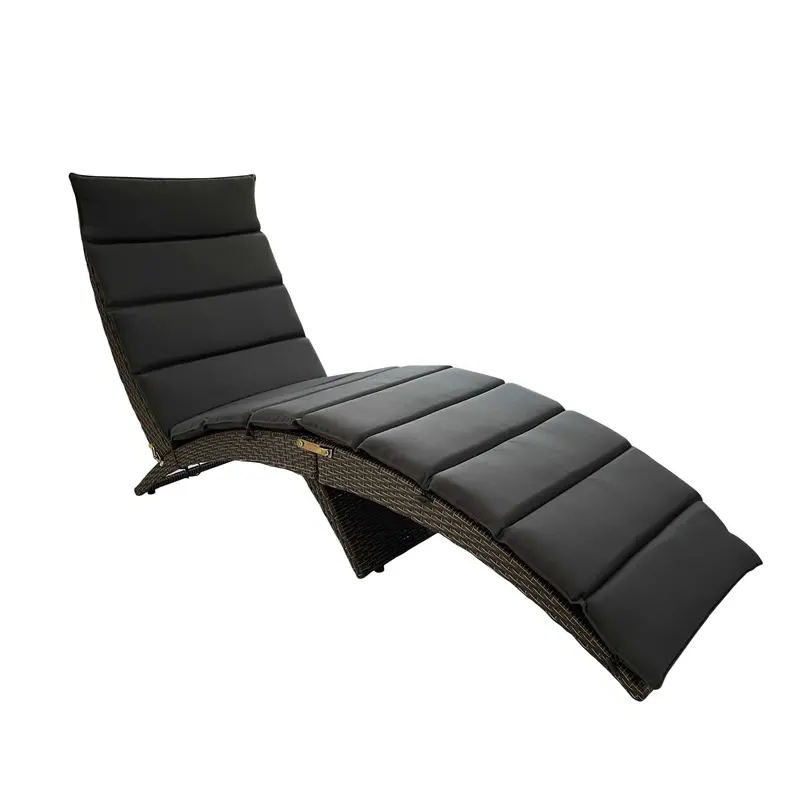 65" Faux Wicker and Dark Grey Cushions Chaise Lounge By Homeroots