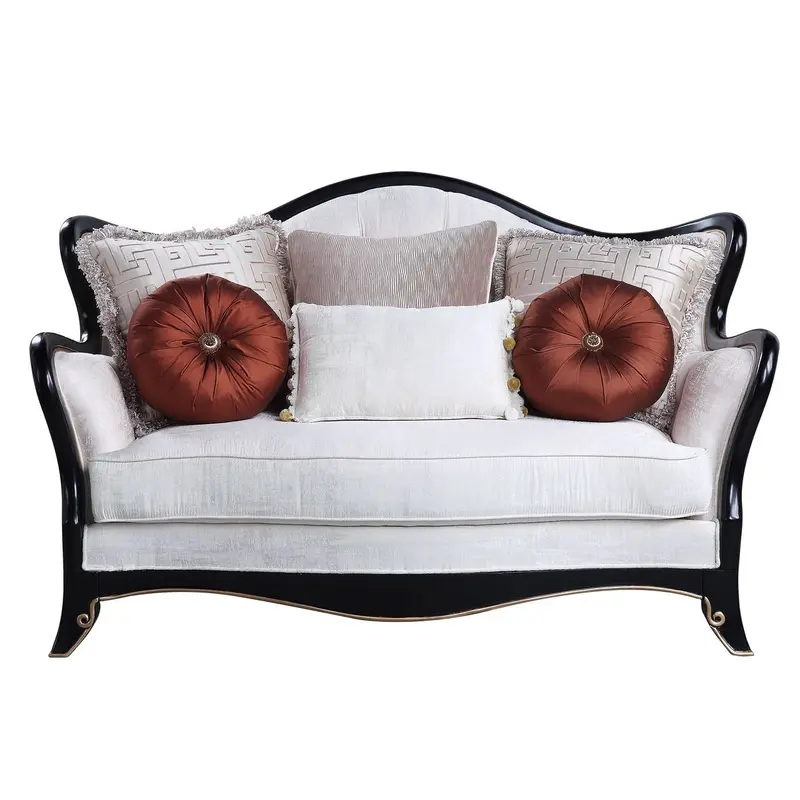 66" Beige And Black Cotton Blend Love Seat And Toss Pillows By Homeroots