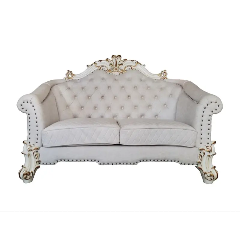 66" Two Tone Ivory And Pearl Velvet Love Seat And Toss Pillows By Homeroots