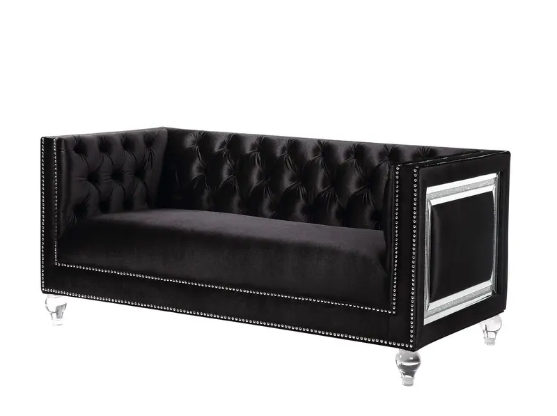 67" Black And Silver Velvet Love Seat And Toss Pillows By Homeroots