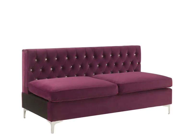 69" Burgundy Velvet And Silver Sofa With Two Toss Pillows By Homeroots