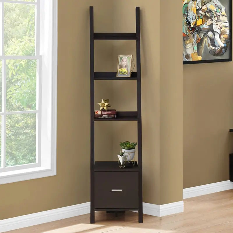 69" Particle Board Ladder Bookcase with a Storage Drawer By Homeroots