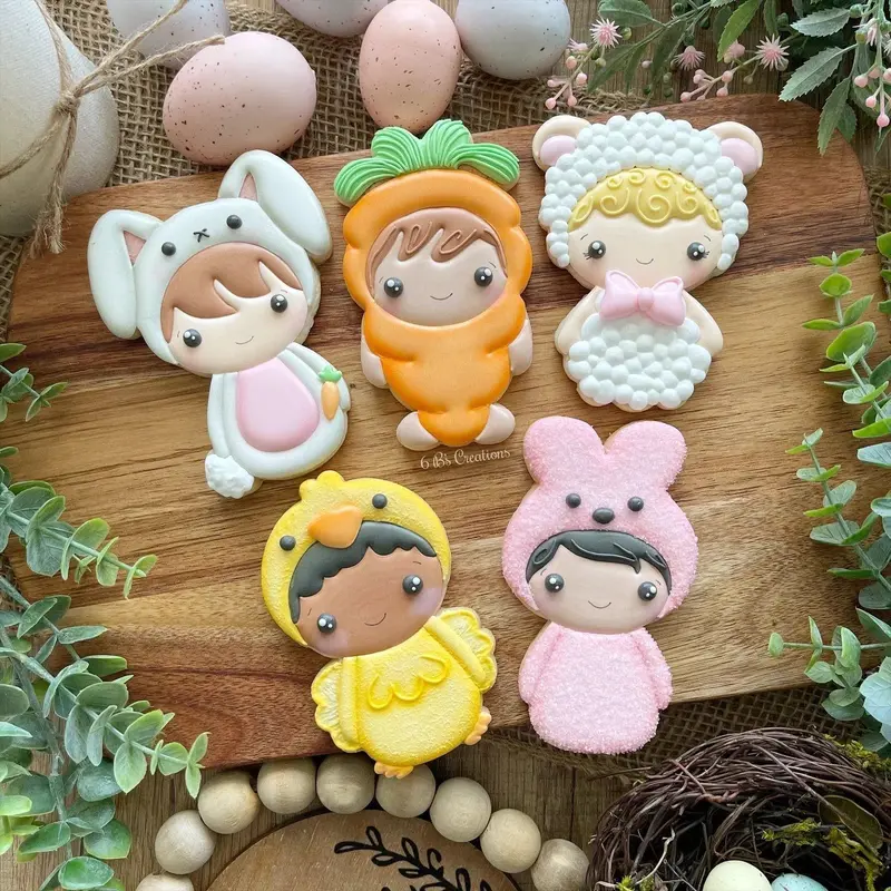 6B's Creations “Easter Kids” Class Cookie Cutters Set - Set of 5 Cookie Cutters - Online Class not included.