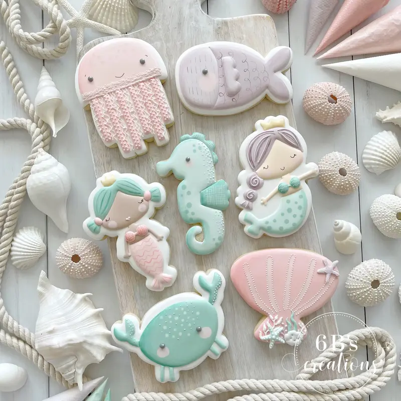 6B's Creations “Mermaid Fun” Class Cookie Cutters Set - Set of 7 Cookie Cutters - Online Class not included.