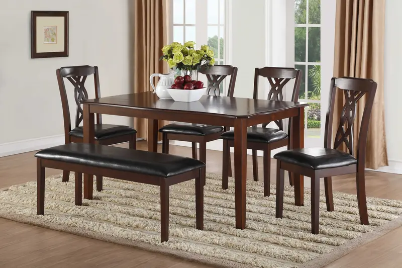 6Pc Black Leatherette And Espresso Dining Set By Homeroots