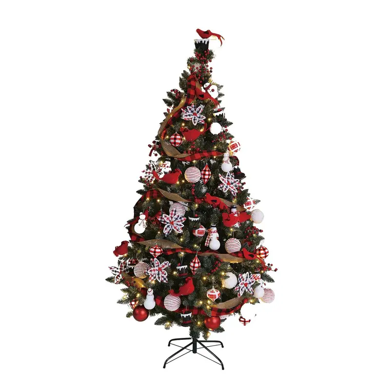 7.5' Tree with 250 LED Lights and 140 Ornaments and Storage Bag, Classic Cardinal
