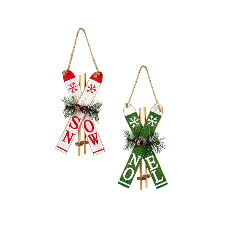 7.5" Wood Ski Ornament, 2 Assorted