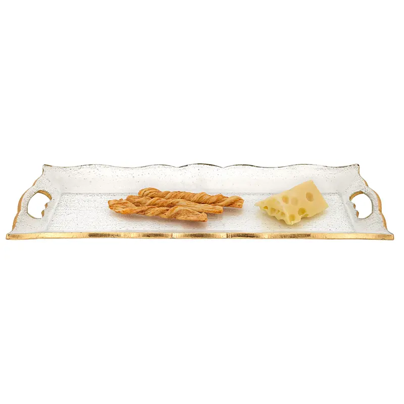 7 X 20 Hand Decorated Scalloped Edge Gold Leaf Tray With Cut Out Handles By Homeroots