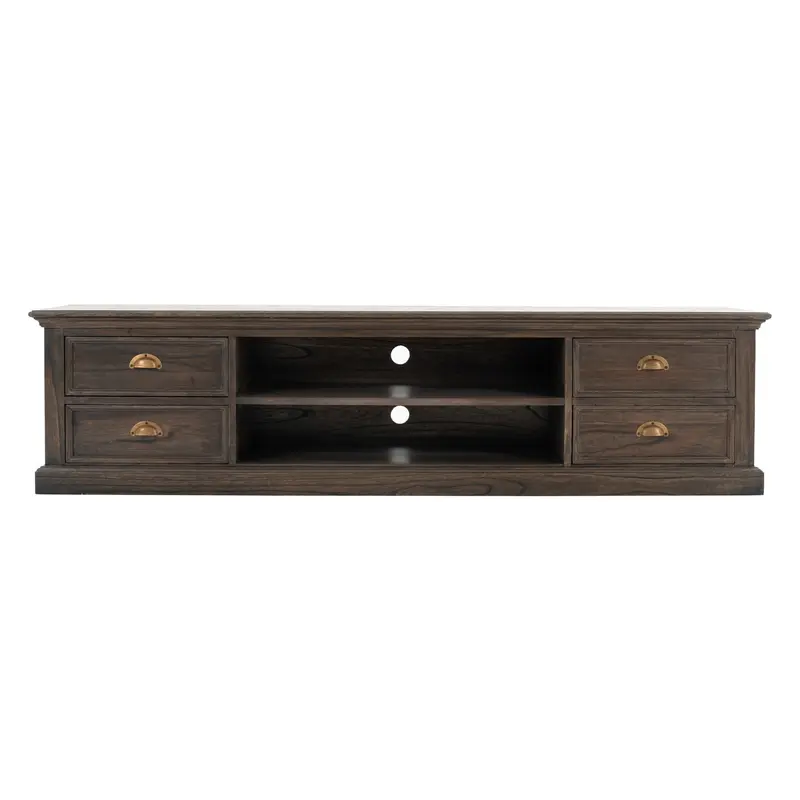 71" Black Wash Wood Entertainment Unit with Four Drawers By Homeroots