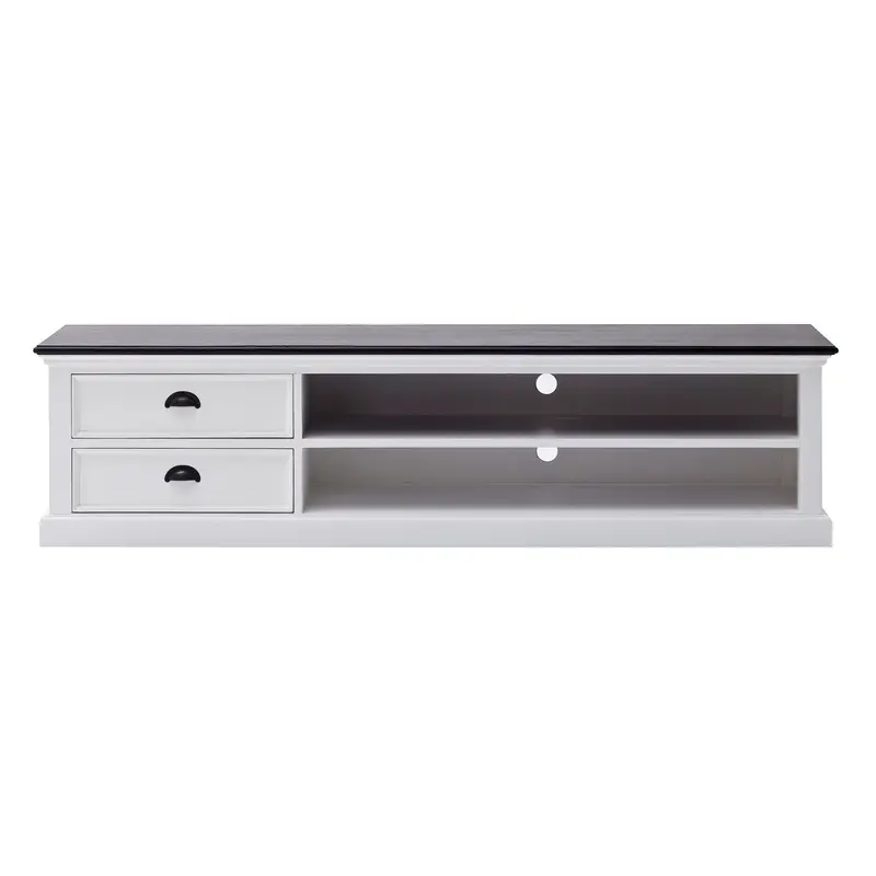 71" Classic White and Black Entertainment Unit with Two Drawers By Homeroots