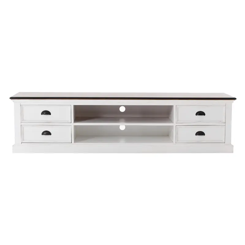 71" Distressed White and Brown Wood Entertainment Unit with Four Drawers By Homeroots