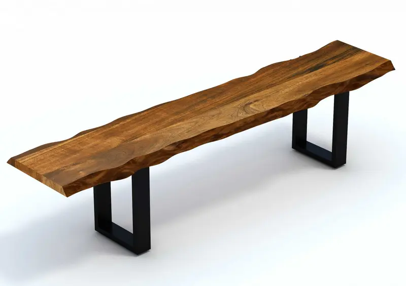 71" Live Edge Acacia Wood Bench with Black Metal Legs By Homeroots - 379791