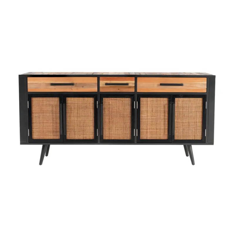 71" Modern Rustic Black Natural And Rattan Buffet Server By Homeroots