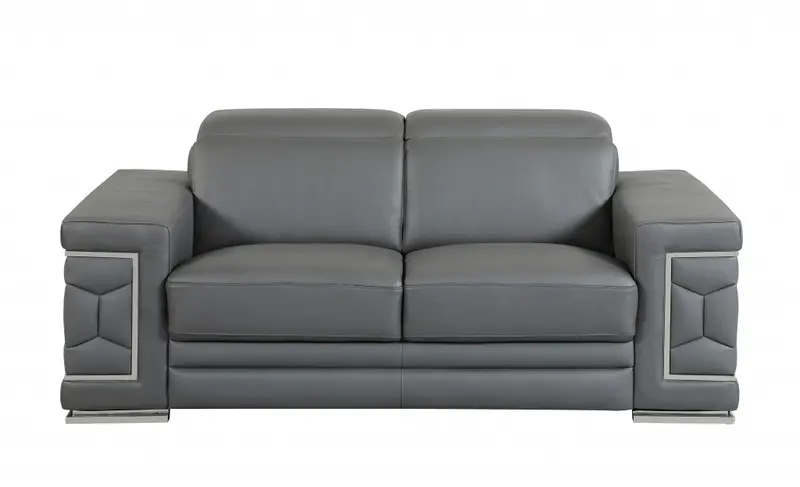 71" Sturdy Dark Gray Leather Loveseat By Homeroots