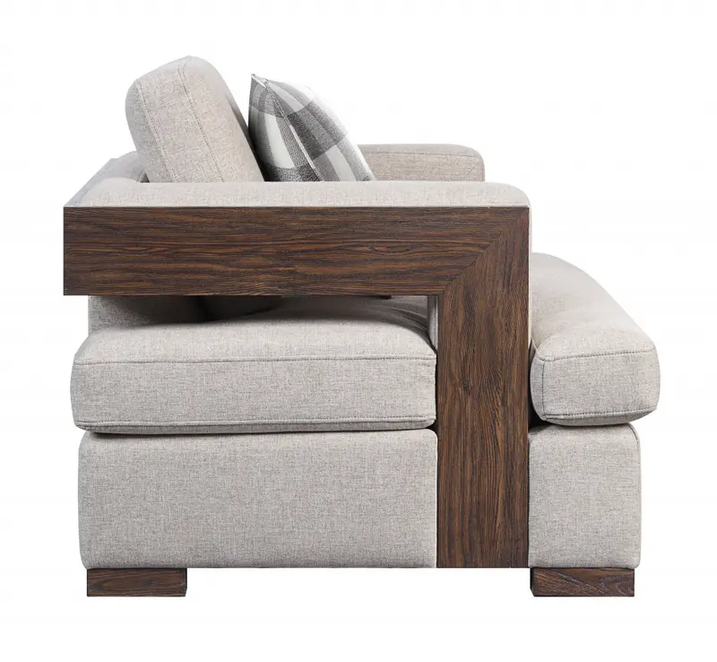 72" Beige 100% Linen And Walnut Love Seat with Pillows By Homeroots