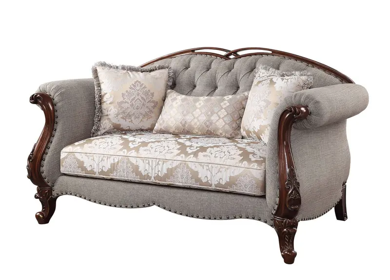 72" Beige And Dark Brown Linen Love Seat And Toss Pillows By Homeroots