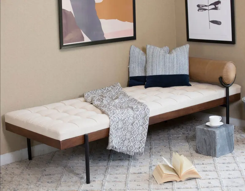 72" Black And Ivory Upholstered Cotton Blend Bedroom Bench By Homeroots