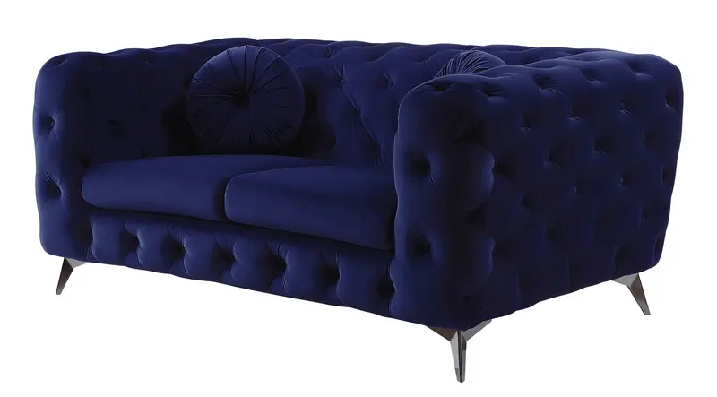 72" Blue And Silver Velvet Love Seat By Homeroots