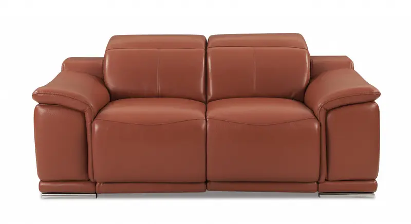 72" Camel And Silver Italian Leather Power Reclining Love Seat By Homeroots