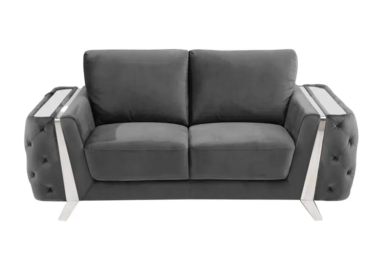 72" Dark Gray And Silver Velvet Love Seat By Homeroots