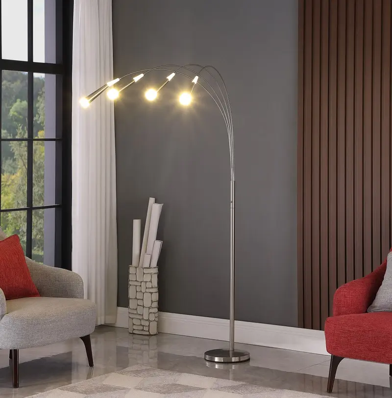 72" Nickel Four Lights LED Arc Floor Lamp By Homeroots
