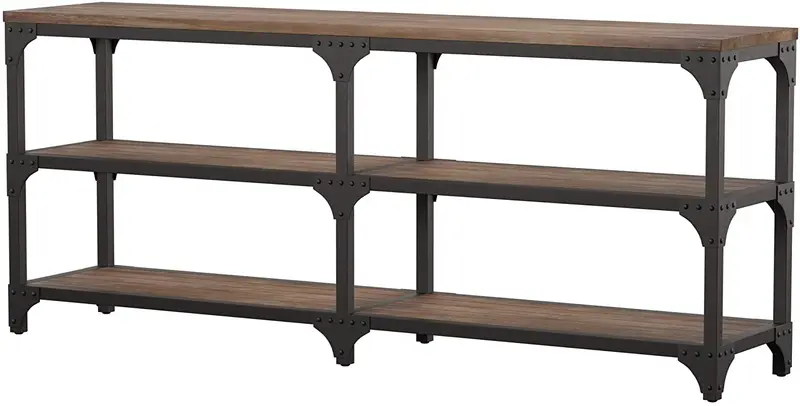 72' Rustic Weathered Oak Finish Console Storage Table By Homeroots