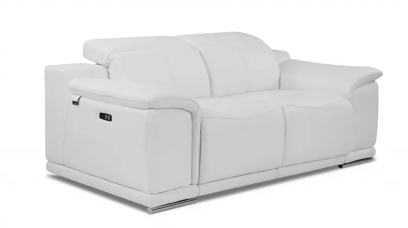 72" White And Silver Italian Leather Power Reclining Love Seat By Homeroots