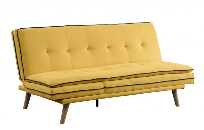 72" Yellow Linen And Brown Sofa By Homeroots