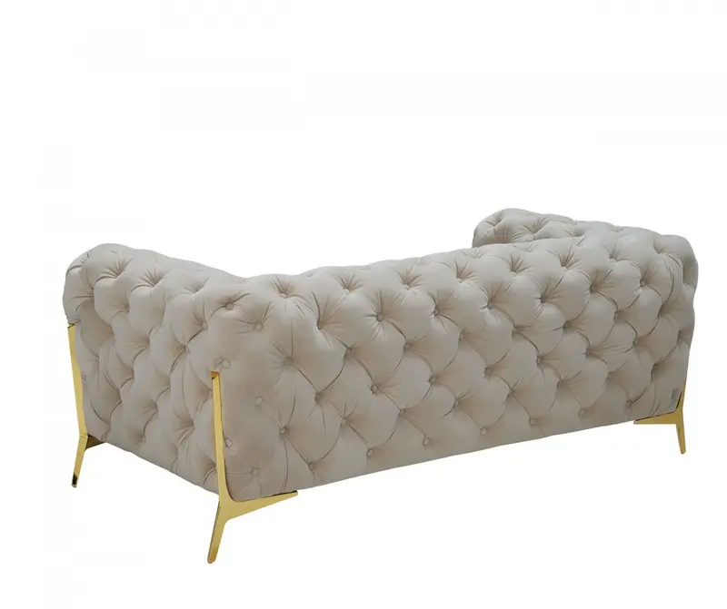 74" Beige Tufted Velvet And Gold Chesterfield Love Seat By Homeroots