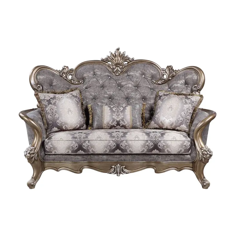 75" Gray And Platinum Cotton Blend Love Seat And Toss Pillows By Homeroots