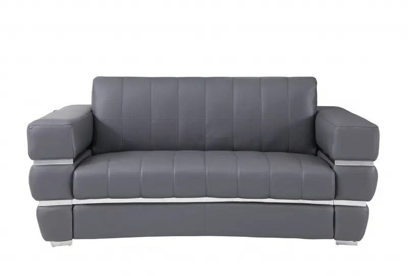 75" Gray And Silver Italian Leather Love Seat By Homeroots