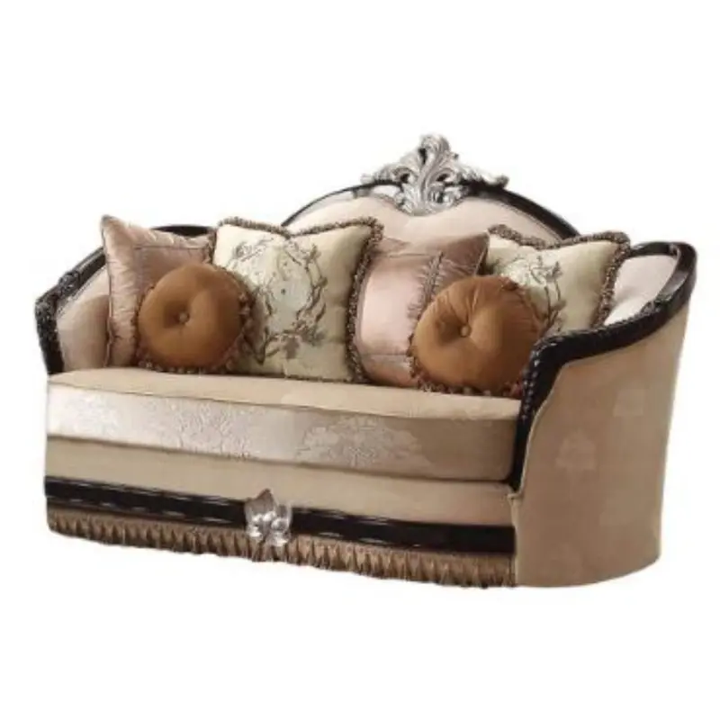 75" Tan Velvet Velvet Curved Love Seat And Toss Pillows By Homeroots