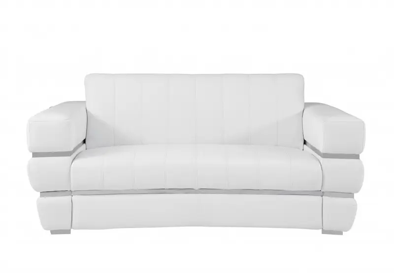 75" White And Silver Italian Leather Love Seat By Homeroots