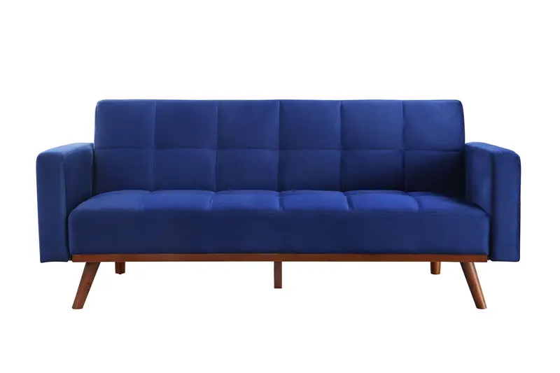 76" Blue Velvet And NAtural Sleeper Sofa By Homeroots